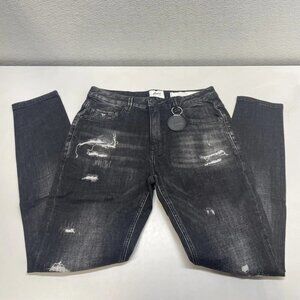 Amicci Men’s Spirito Ripped Skinny Jeans Size 32R – Black Distressed Denim